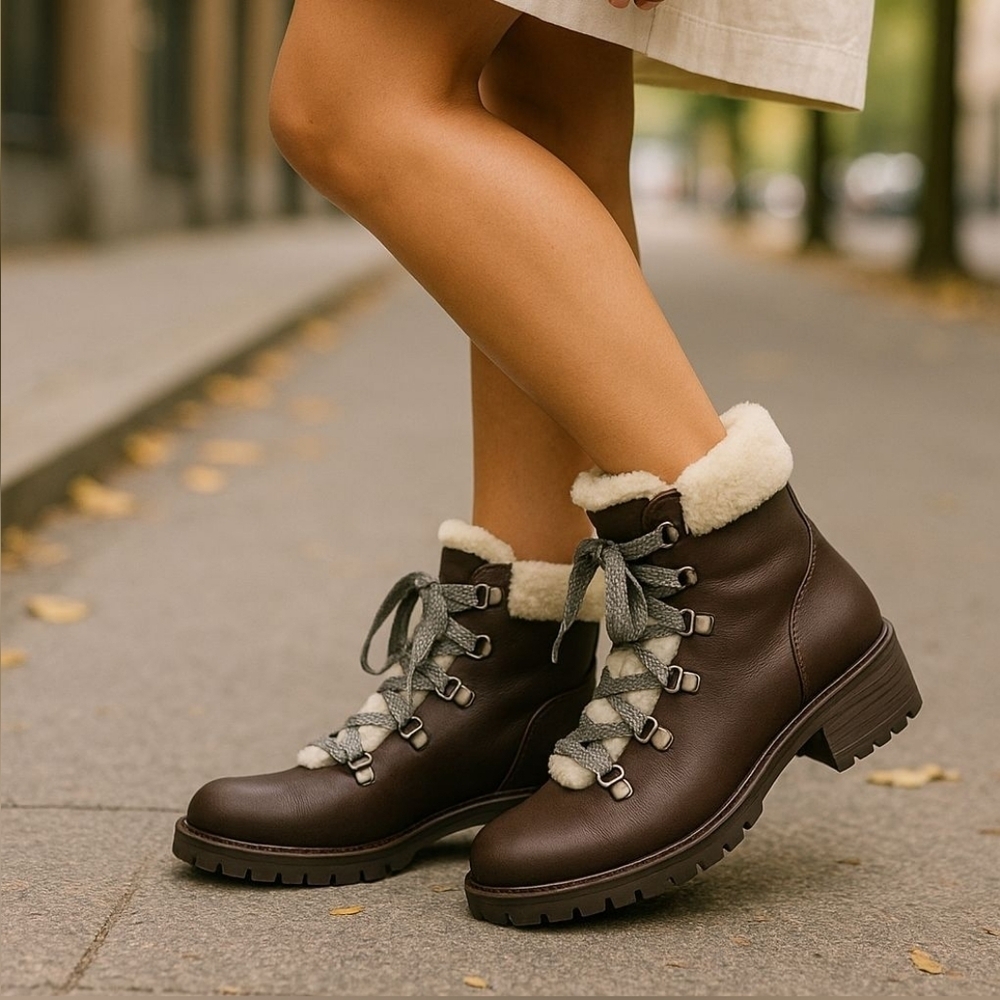 Madden Girl Brown Multi Bunt Faux Fur Cuff Lace Boots/Booties. Size 7.5